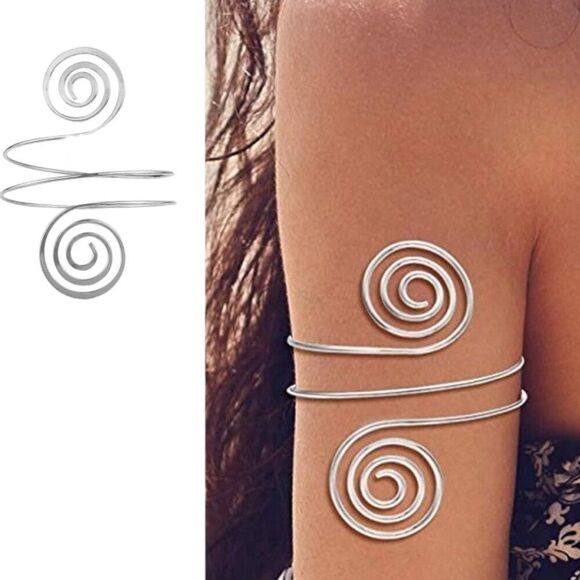 Silver Spiral Armlet Adjustable Upper Arm Cuff Bracelet - NEW - Picture 3 of 3
